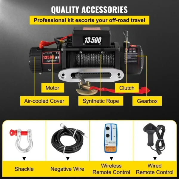 Sihao 13500LBS Electric Truck Winch 12vElectric Winch ATV Synthetic Rope with Remote Control forTowing SUV Car Trailer ATV Truck