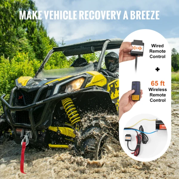 VEVOR 4000lbs Electric Winch with 39ft 7 Strands Steel Cable Wireless & Wired Remote Control ATV/UTV Winch for Truck Towing