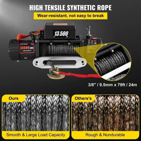 Sihao 13500LBS Electric Truck Winch 12vElectric Winch ATV Synthetic Rope with Remote Control forTowing SUV Car Trailer ATV Truck