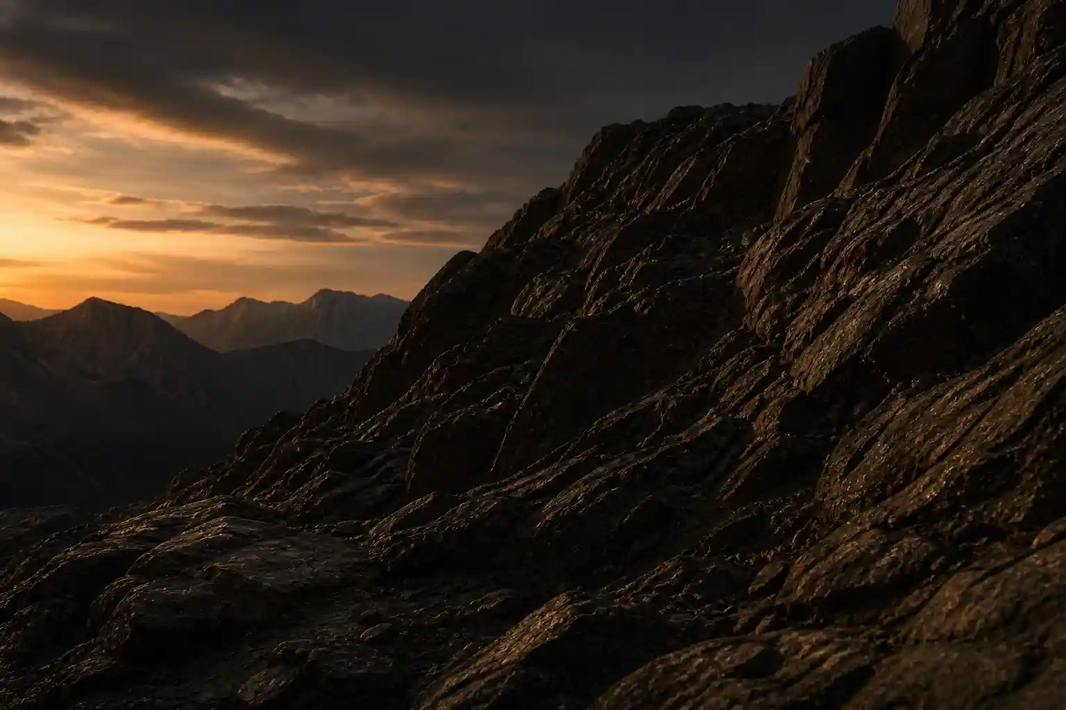 Rocky mountain trail background at sunset for off-road adventure
